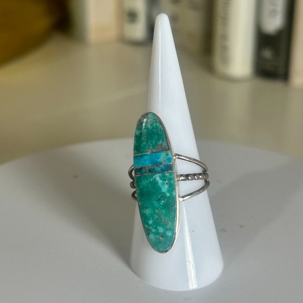 💍 Sleek Oval Blue & Turquoise Sterling Silver Ring - Sz: 8
